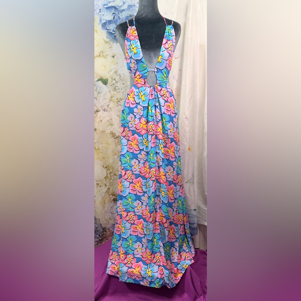 For Love & Lemons Blue Multi Floral Maxi Dress